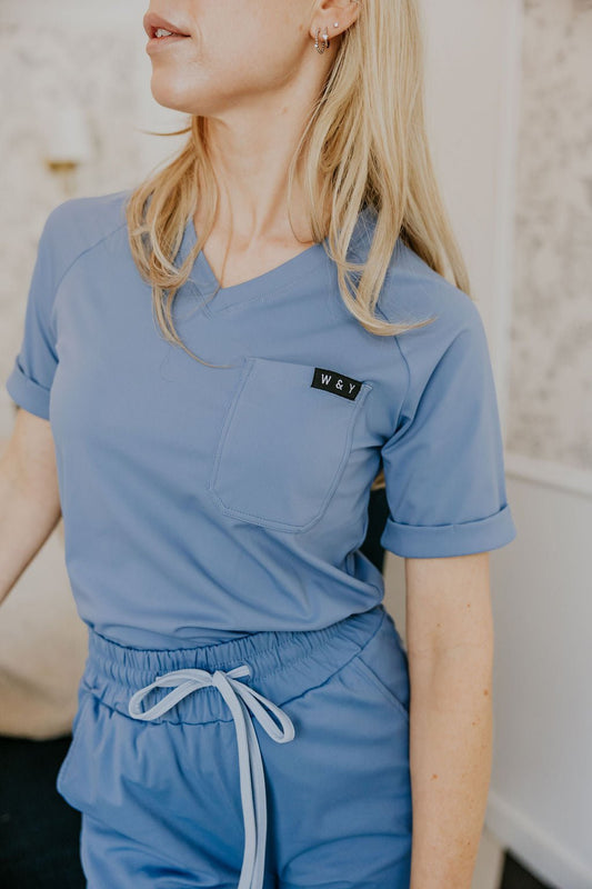 HAUT D'UNIFORME SHEPHERD SANS POCHE (COL EN V) - BLEU ACIER - WILL&YOU